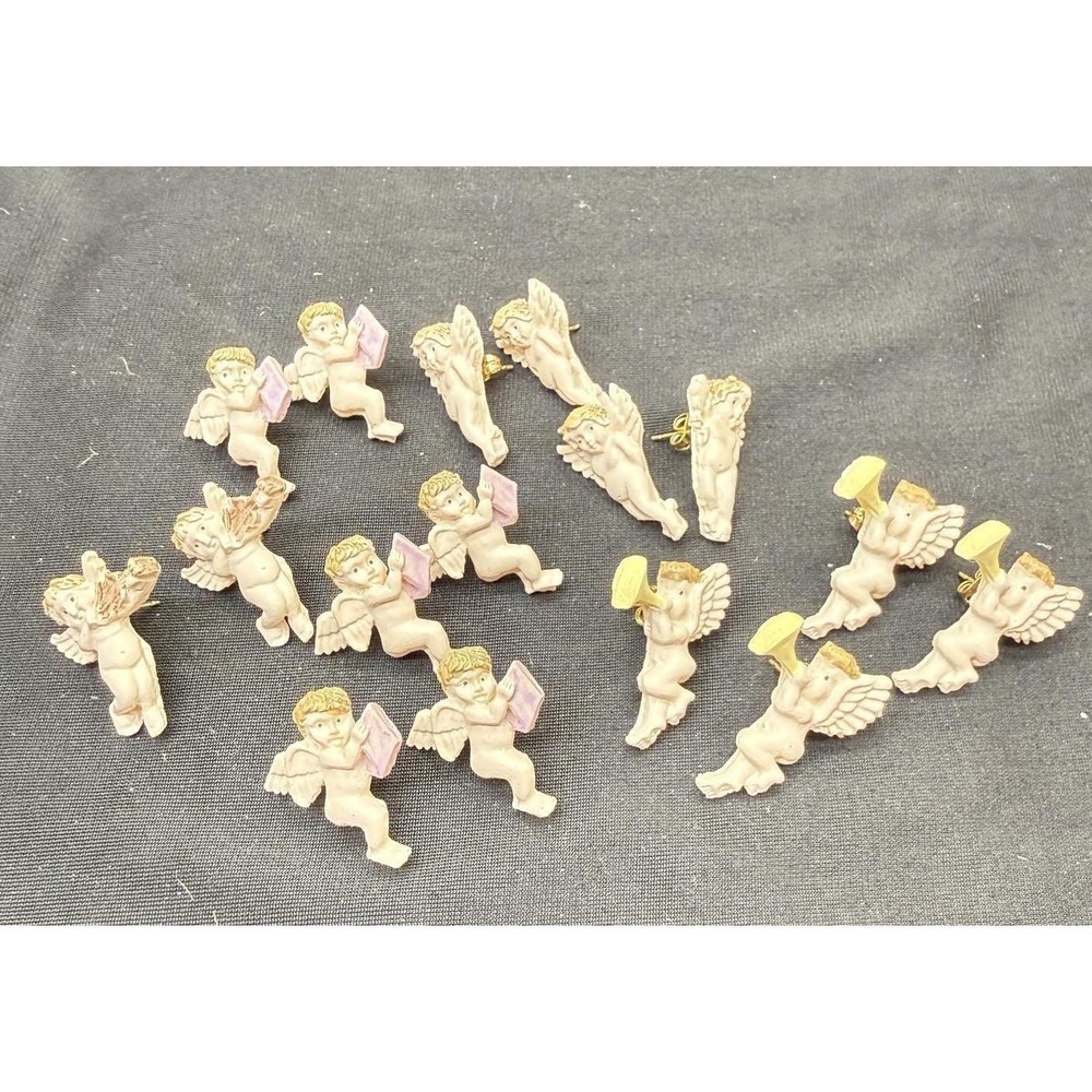 Vintage Cherub Angel Resin Earrings Lot of 8 Pairs Cherub Angel Stud Earring Lot